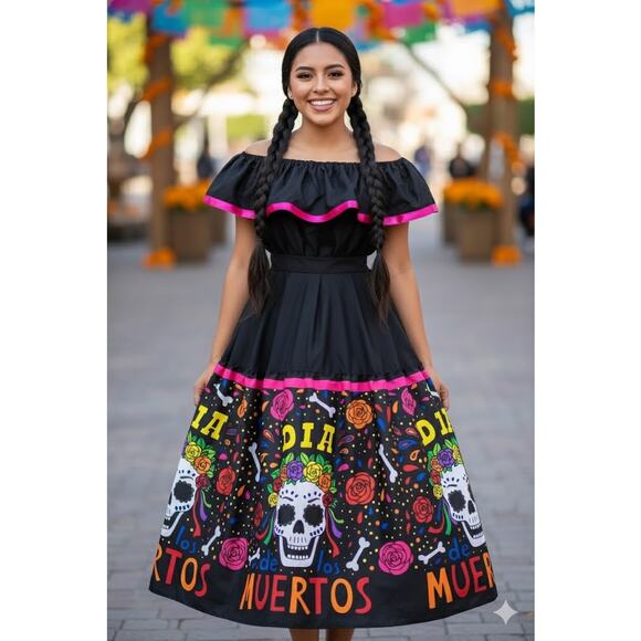 Mexican two piece day of the dead dress mexico todo corazon - Picture 12 of 16